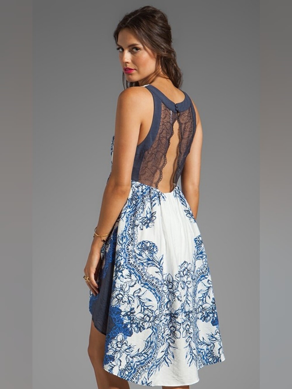 Free People Printed Russian Plate Dress in Indigo Combo